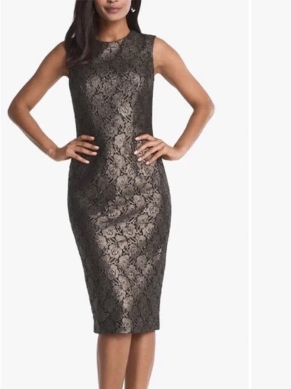 White House Black Market Metallic Midi Sheath Dress